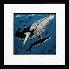 Lino Print - Minke Whale Black Frame