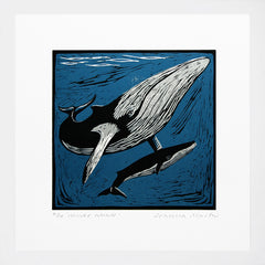 Lino Print - Minke Whale White Frame