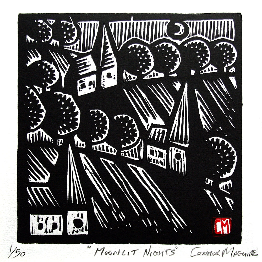 Linoprint - Moonlit Nights