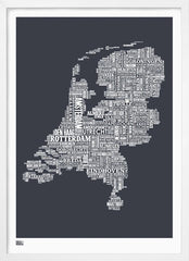 Map - Netherlands in Slate Frame White