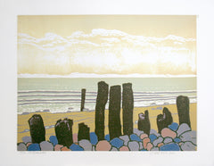 Linocut Print - Co Down Old Breakwaters, 2010 Unframed