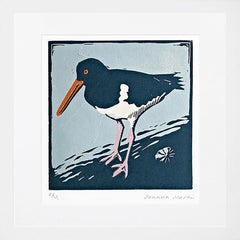 Lino Print - Oystercatcher On A Rock White Frame