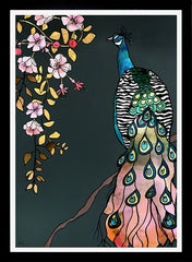 Perching Peacock Black Frame