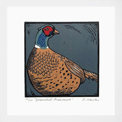 Lino Print - Pheasant White Frame