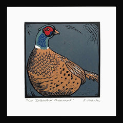 Lino Print - Pheasant Black Frame