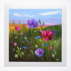 Original - Pink and Purple Cosmos - White Box Frame (No Mount)