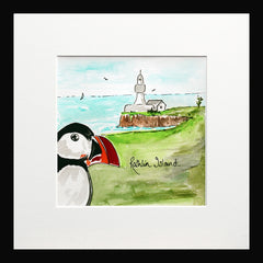 Rathlin Island With Puffin Small Flat Black Frame