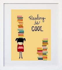 Reading Is Cool Girl White Frame