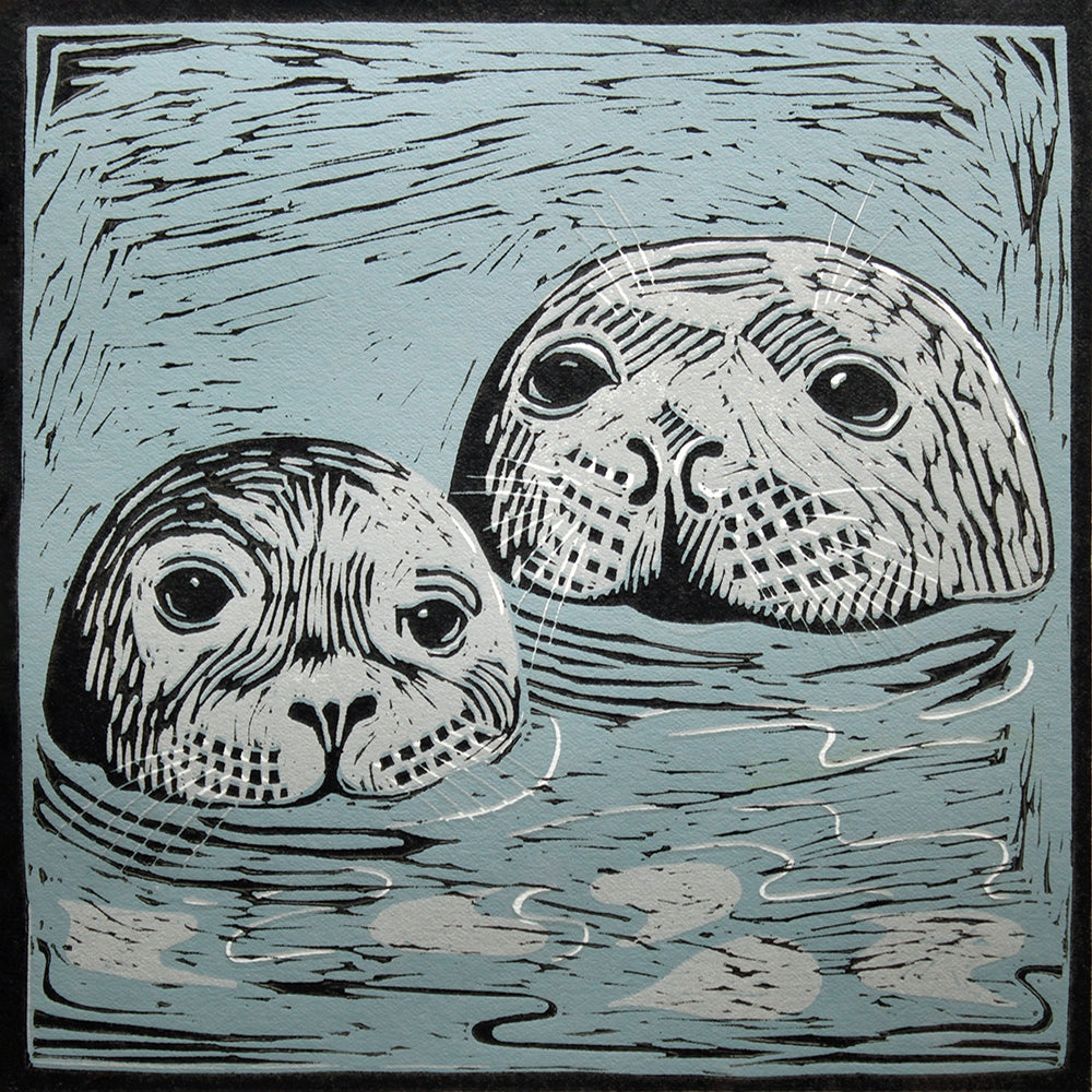 Lino Print - Seal With Pup 