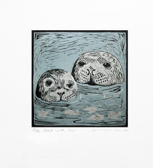 Lino Print - Seal With Pup Unframed