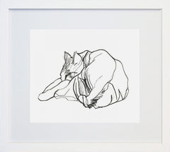 Sleeping Cat I White Frame