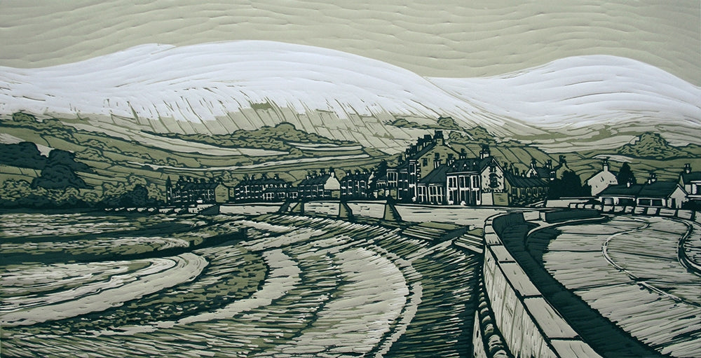 Linocut Print - Co Down Snow At Warrenpoint 1996