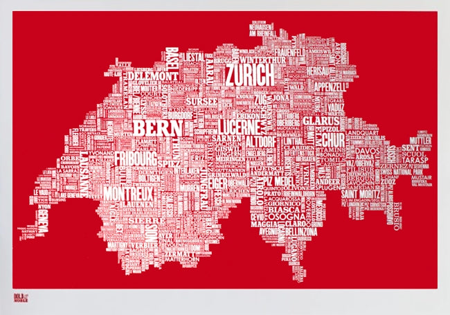 Map - Switzerland in Red-Available In One Size Only-Unframed