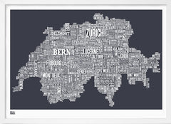 Map - Switzerland in Slate Frame White