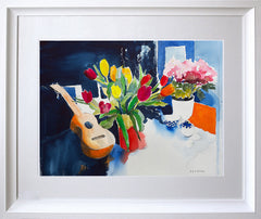 Tulips And Ukulele  Chunky White Frame