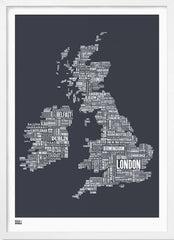 Map - UK and Ireland in Slate Frame White