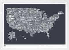 Map - USA in Slate Frame White