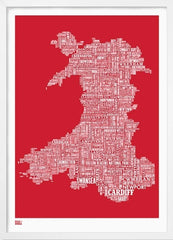 Map - Wales in Red Frame White