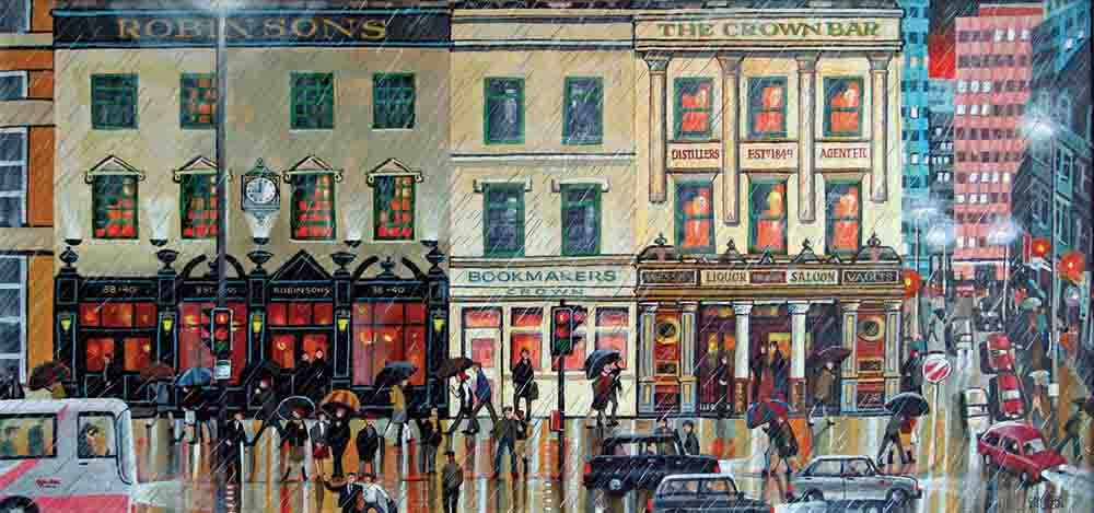 Print - Wet Saturday Night At The Crown Bar (Print) Unframed