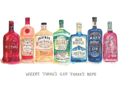 Drinks Gin - Where There's Gin There's Hope Unframed