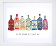 Drinks Gin - Where There's Gin There's Hope White Frame