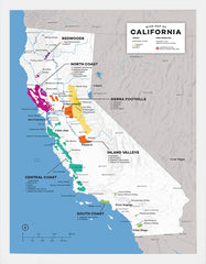 Wine Map Of California White Frame