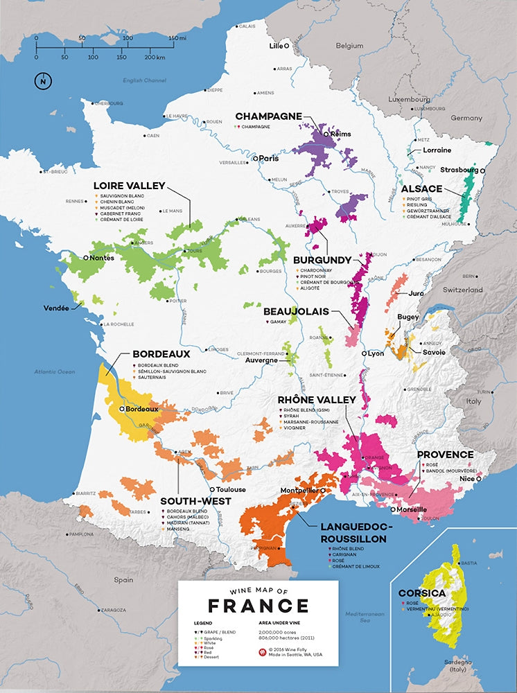 Wine Map Of France Unframed