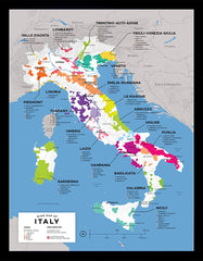 Wine Map Of Italy Black Frame