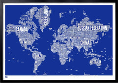 Map - World In Blue Black Box Frame