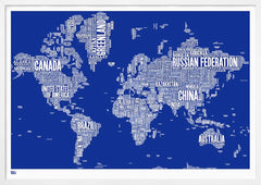 Map - World In Blue White Box Frame