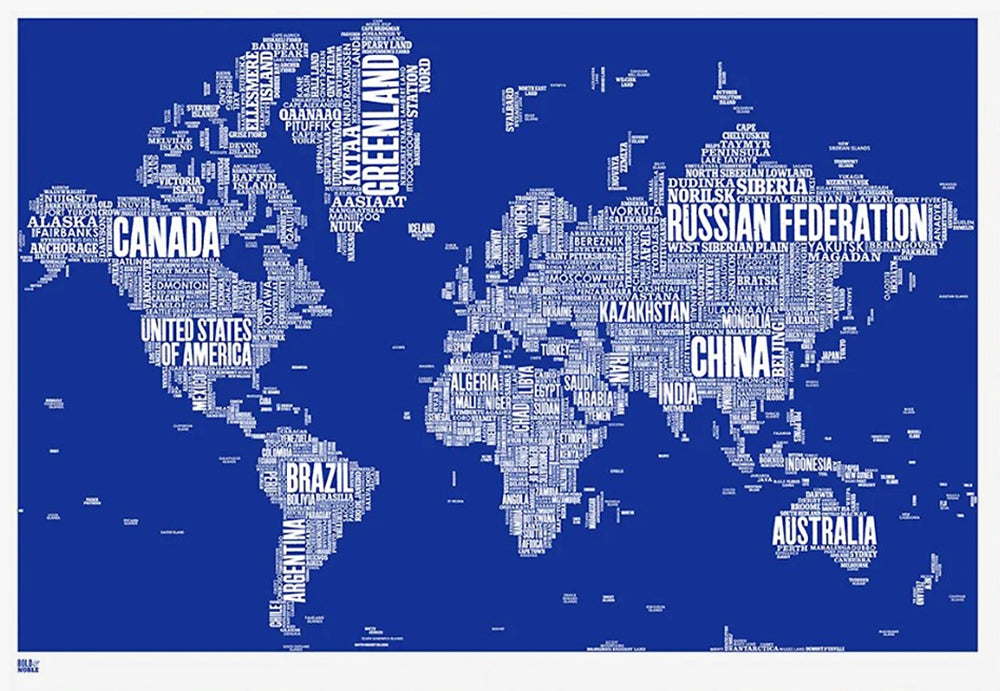 Map - World In Blue Unframed