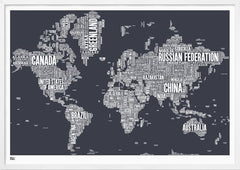 Map - World in Slate Frame White