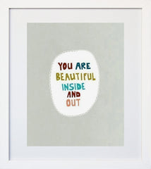 You Are Beautiful Grey White Frame