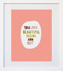 You Are Beautiful Pink White Frame